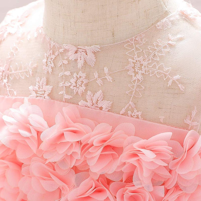 ODASDO Baby Flower Girl Dresses Infant Toddler Kids 1st 2nd Birthday Party Dress Lace Flower Embroidered Pageant Wedding Bridesmaid Evening Summer Sleeveless Princess Tutu Tulle Gown Light Pink 18-24M - Image 4